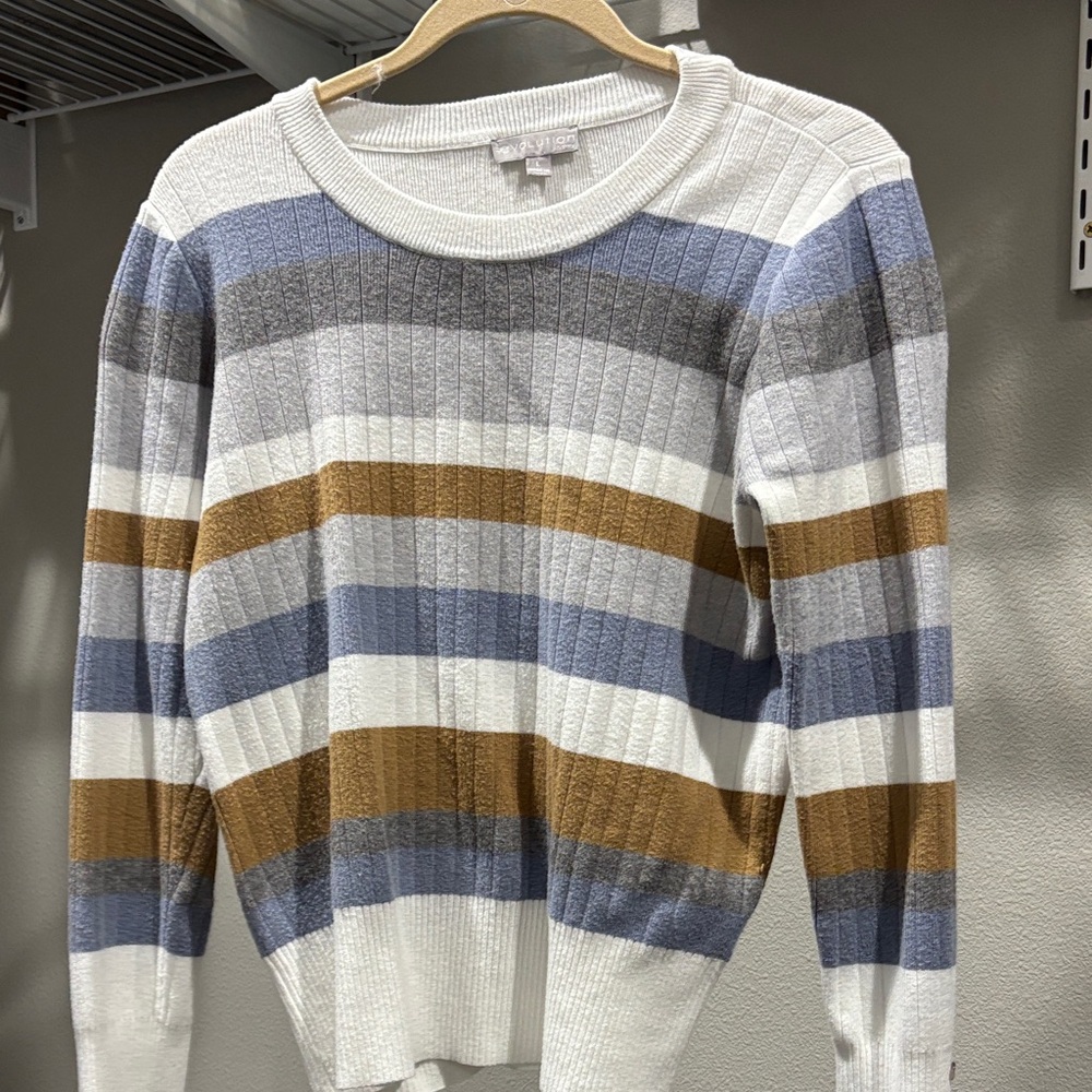 Revolution Women's Striped Sweater - White, Gray, Blue, Brown